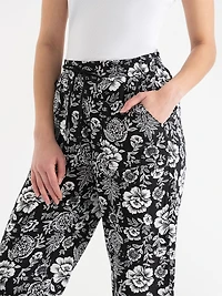Viscose Linen Pull-On Cropped Leg Pant