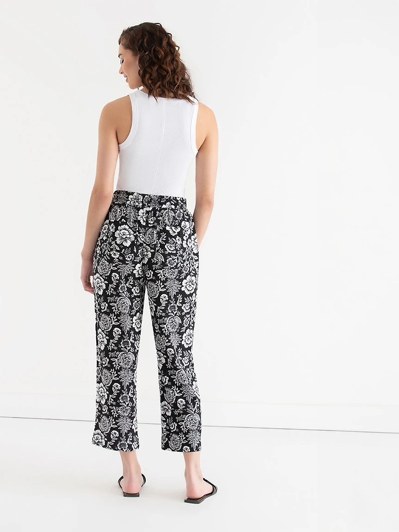 Viscose Linen Pull-On Cropped Leg Pant