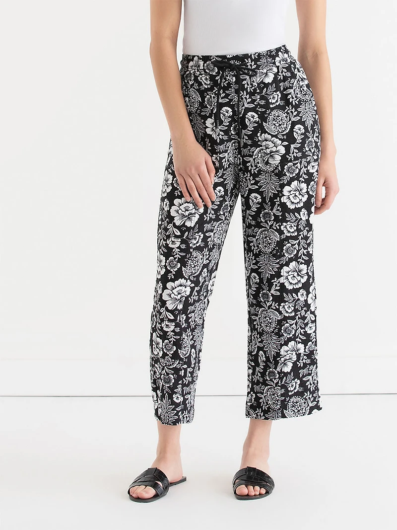 Viscose Linen Pull-On Cropped Leg Pant