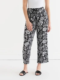 Viscose Linen Pull-On Cropped Leg Pant