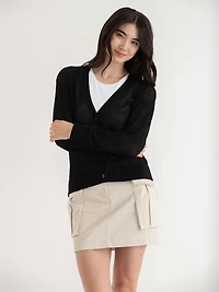 Open-Stitch Button-Front Cardigan