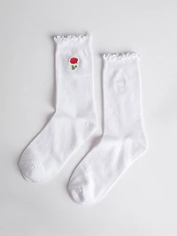Rose Embroidered Crew Socks