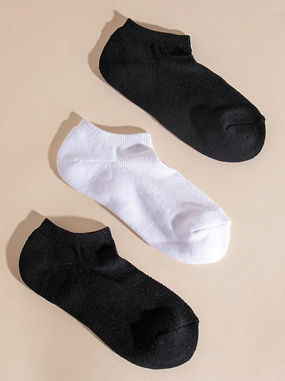 3-Pack Ankle Socks in Black and White