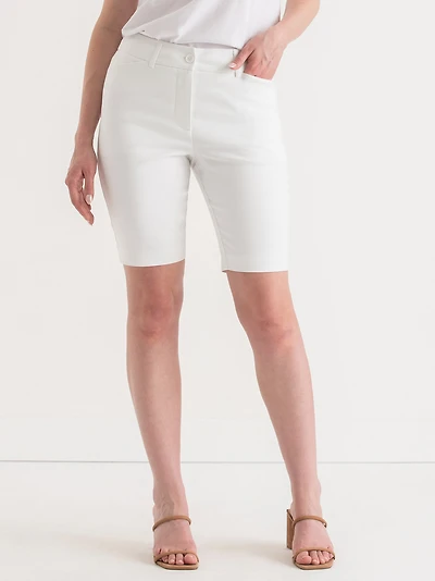 Slim Bermuda Shorts White Cotton Sateen