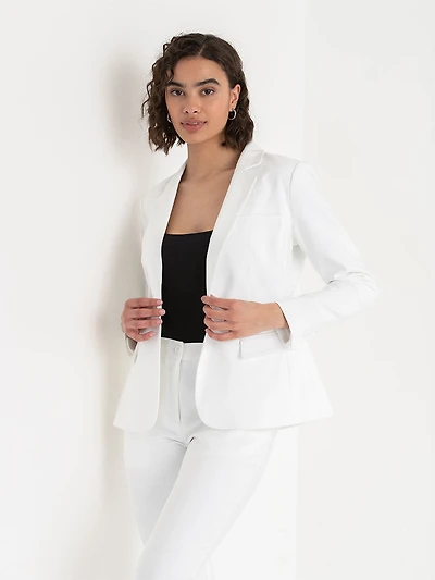 Single Button Cotton Sateen Blazer White