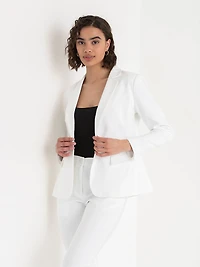Single Button Cotton Sateen Blazer White