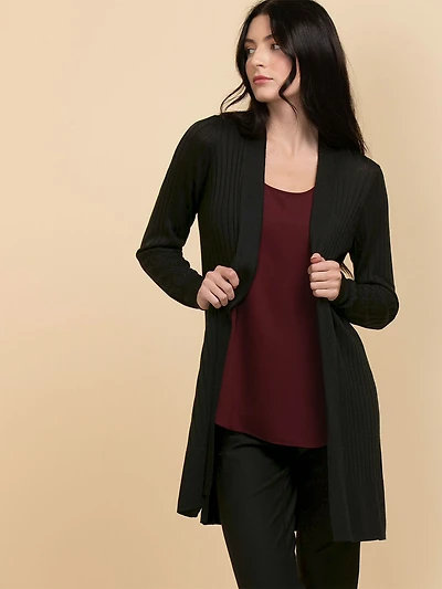 Long Sleeve Ribbed Cardigan Black