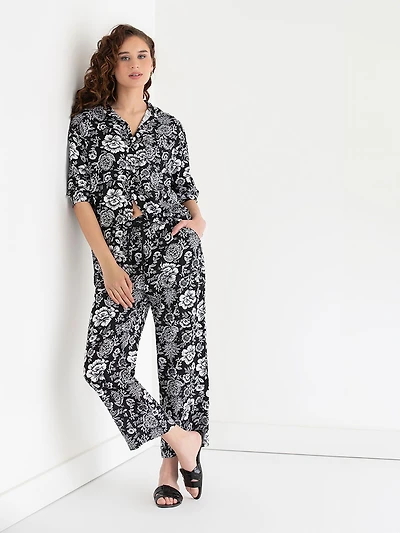 Viscose Linen Pull-On Cropped Leg Pant