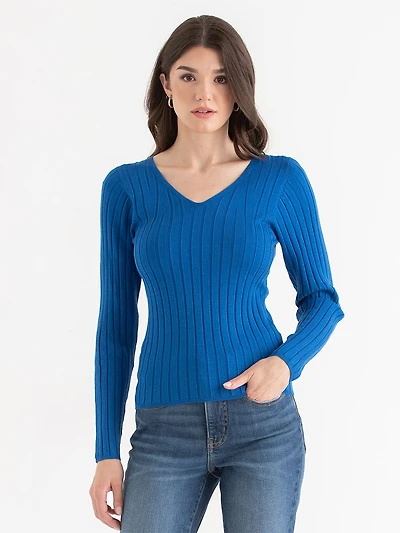 V-Neck Ribbed Sweater