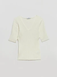 Elbow Sleeve V-Neck Sweater