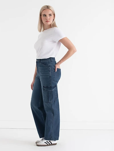 Lucy Loose Straight Cargo Jeans Dark Wash