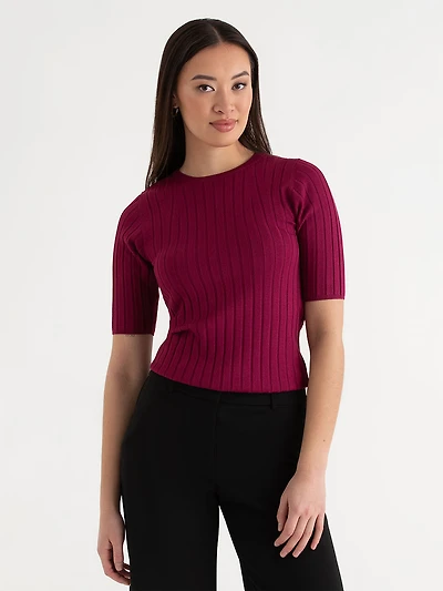 Short Sleeve Ribbed Sweater