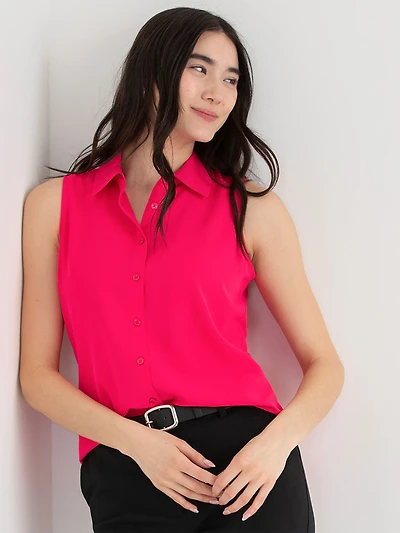Nicole Sleeveless Collared Shirt Raspberry Sorbet