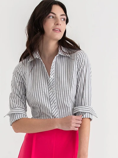 New Talia Fitted Collared Stripe Shirt