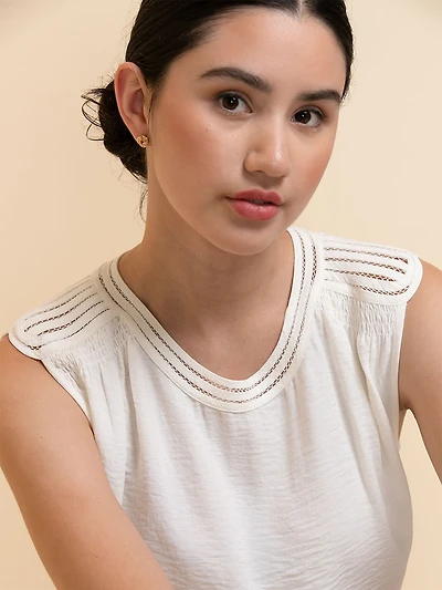 Sleeveless Blouse with Shoulder Trims