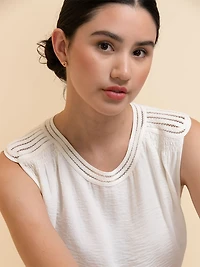 Sleeveless Blouse with Shoulder Trims