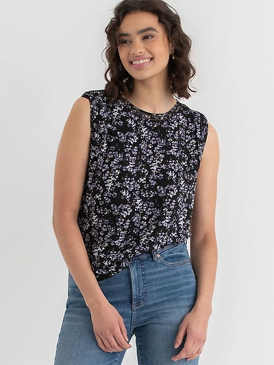 Sleeveless Blouse with Shoulder Trims