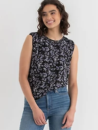 Sleeveless Blouse with Shoulder Trims