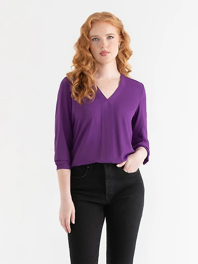 V-Neck Long Sleeve Purple Blouse