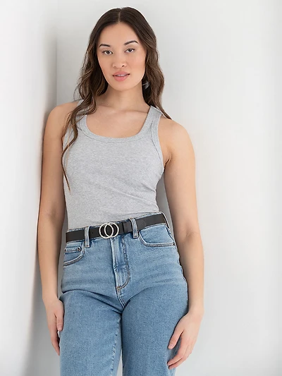 Ribbed Scoop Neck Tank Heather Grey