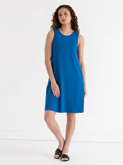 Sleeveless A-Line Dress with Pockets Classic Blue