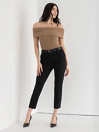 Off Shoulder Ribbed Top Coca Mocha
