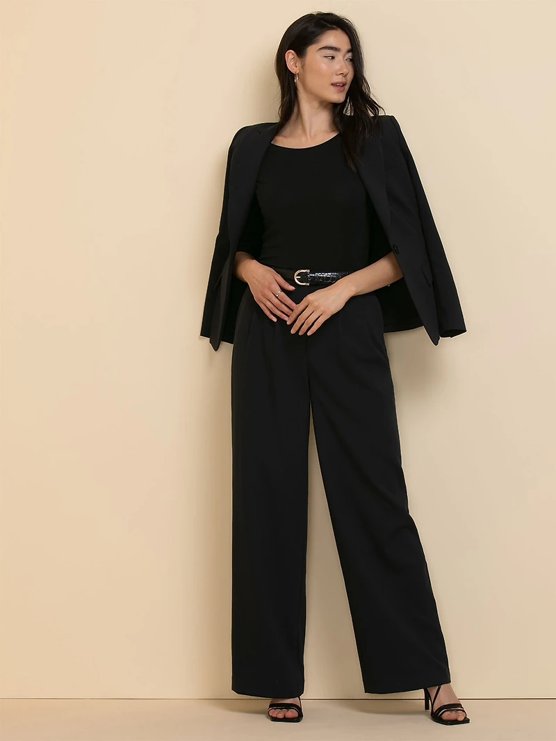 Maxwell Wide Leg Pleated Pant Soft Black Luxe Tailored