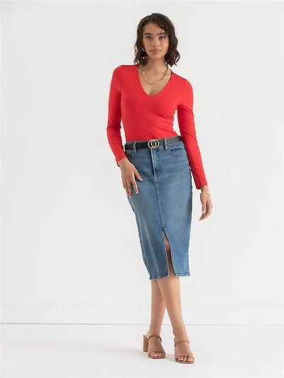 Long Sleeve V-Neck Bodysuit Mars Red
