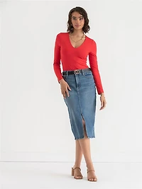 Long Sleeve V-Neck Bodysuit Mars Red