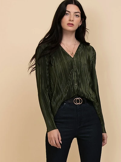 Plisse Buttoned-Up Blouse