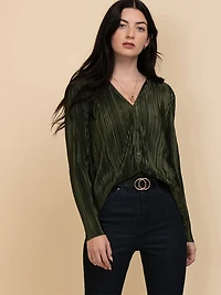 Plisse Buttoned-Up Blouse