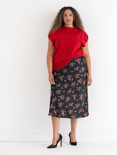 Satin Floral Midi Skirt