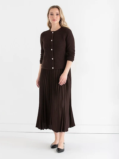 Pleated Floral Midi Skirt