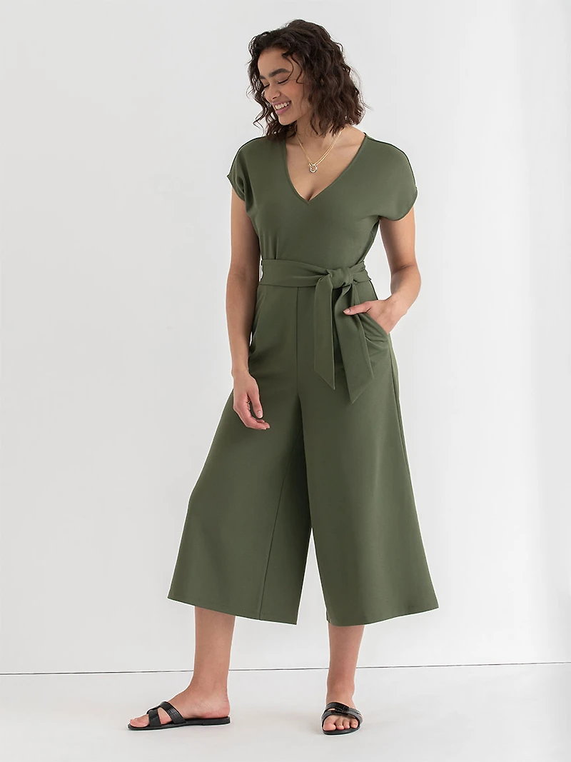 Venus Wide Crop Jumpsuit Thyme Iconic Crepe