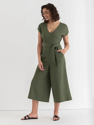 Venus Wide Crop Jumpsuit Thyme Iconic Crepe