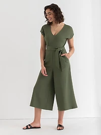 Venus Wide Crop Jumpsuit Thyme Iconic Crepe