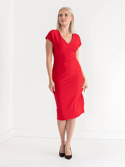 Venus Fitted Midi Dress Goji Berry Iconic Crepe