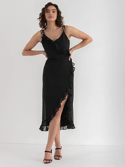 Chiffon Ruffle Dress with Tie Straps