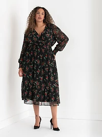 Nova Smocked Floral Midi Dress Chiffon