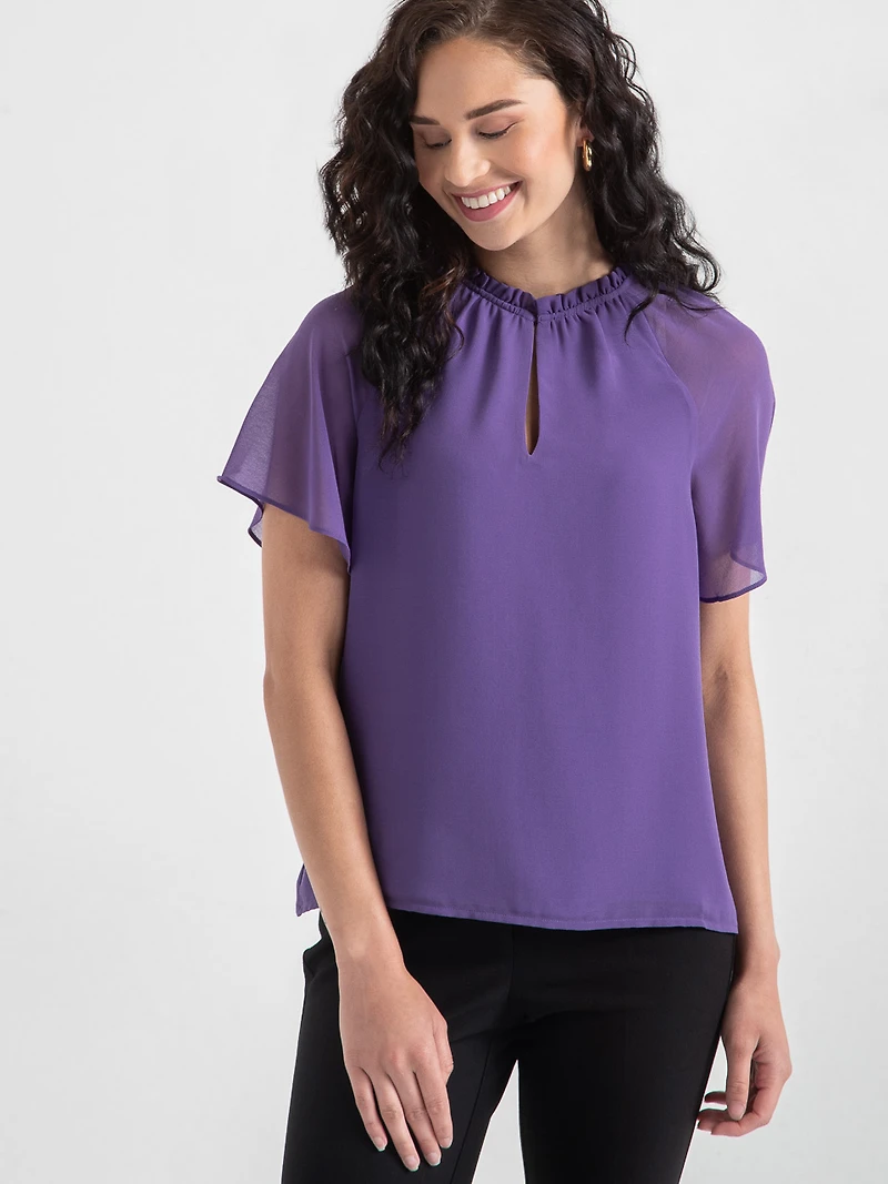 Short Flutter Sleeve Chiffon Blouse