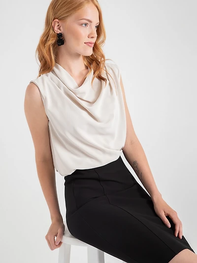 Sleeveless Cowl Pleat Blouse