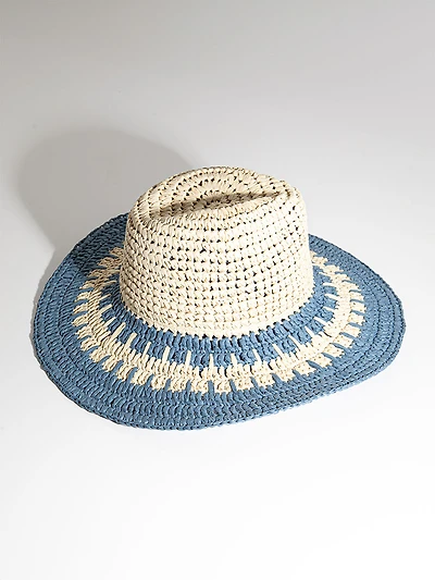Wide Brim Straw Hat in Blue