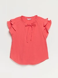Crinkle Cotton Flutter Sleeve Blouse