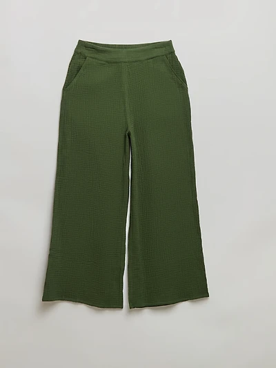 Crinkle Cotton Wide Crop Pants