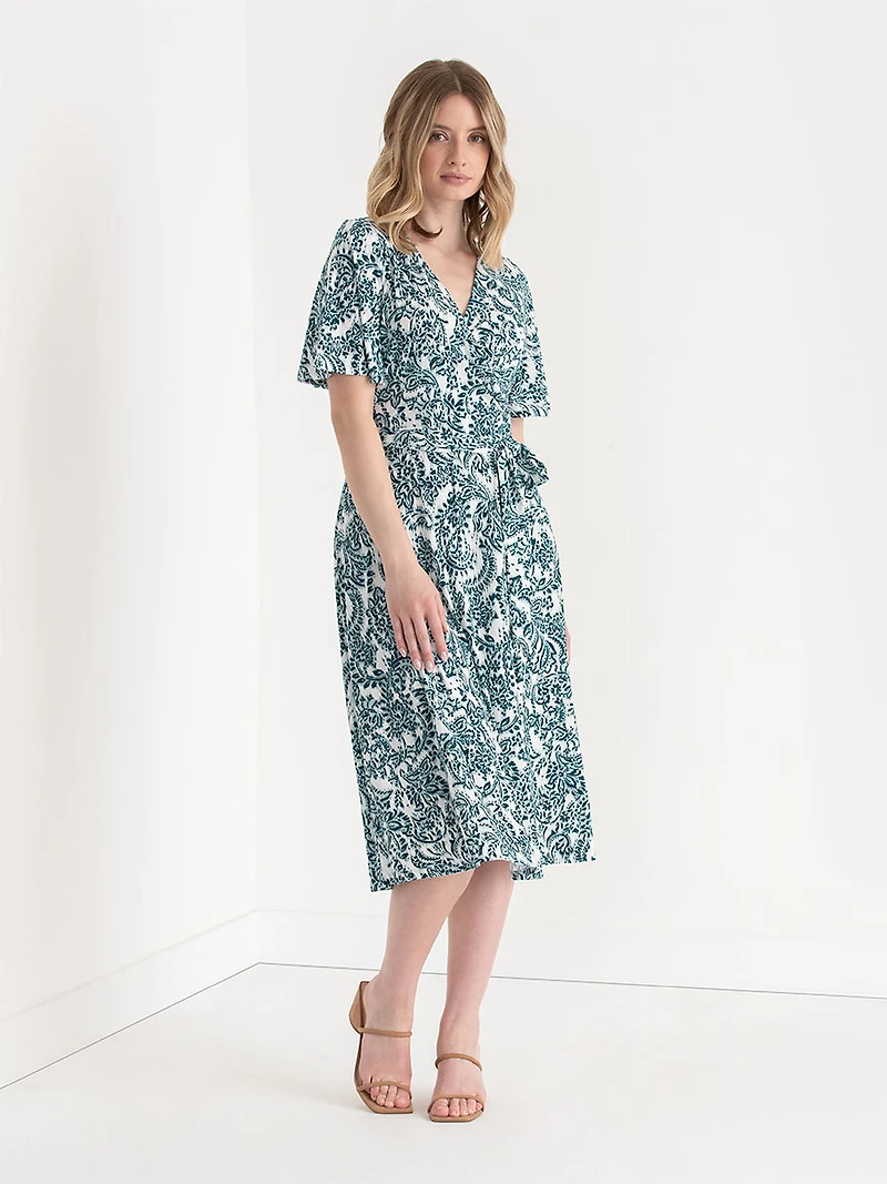 Faux Wrap Midi Dress