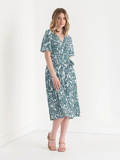 Faux Wrap Midi Dress