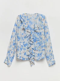 Long Sleeve V-Neck Ruffle Blouse