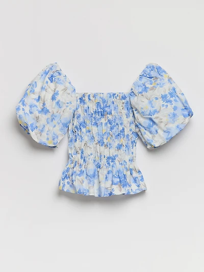 Poplin Short Puff Sleeve Top