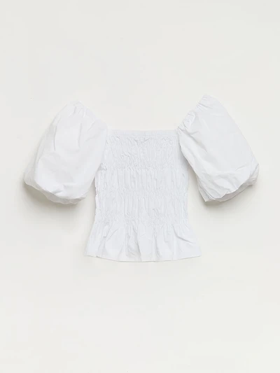 Poplin Short Puff Sleeve Top