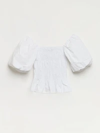 Poplin Short Puff Sleeve Top